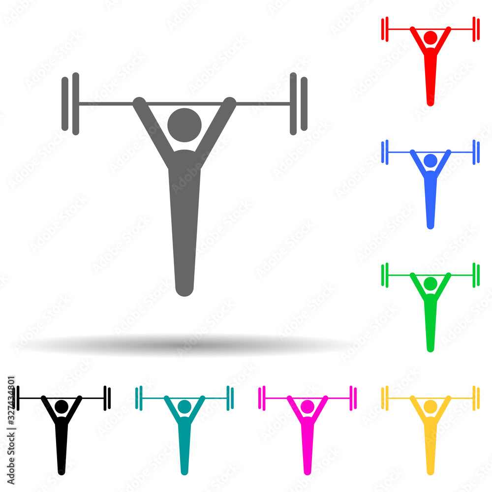 Poster weightlifter multi color style icon. simple glyph, flat vector of sport icons for ui and ux, website