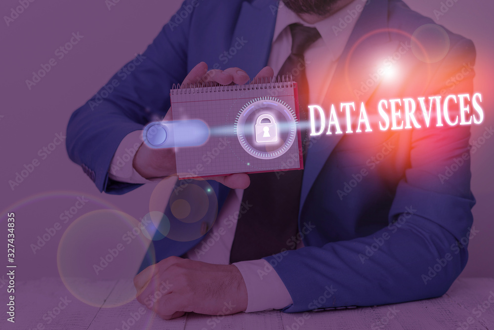 Poster text sign showing data services. business photo showcasing thirdparty services that help to manage d