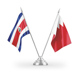 Bahrain and Costa Rica table flags isolated on white 3D rendering