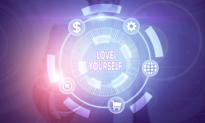 Writing note showing Love Yourself. Business concept for have selfrespect and the unconditional...