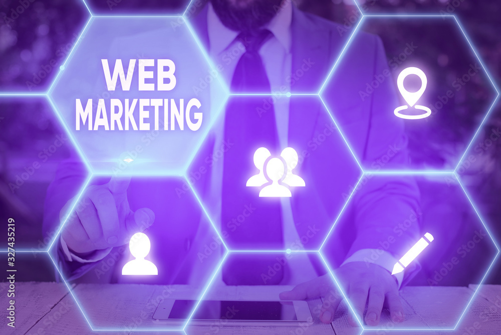Poster handwriting text web marketing. conceptual photo the process of using the internet to market the bus