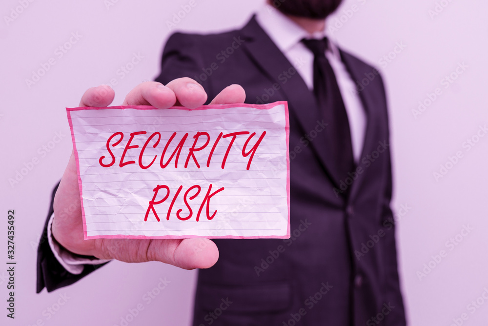 Poster writing note showing security risk. business concept for possesses a possible threat to the security