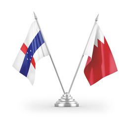 Bahrain and Netherlands Antilles table flags isolated on white 3D rendering