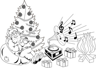 Santa Claus listening to music