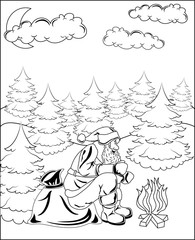 Santa Claus sits by the fire