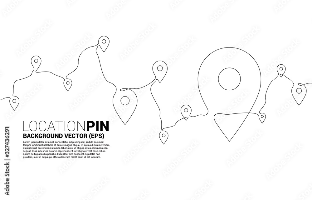 Aufkleber Vector Travel Network Pin mark from single line. concept of travel route location and journey
