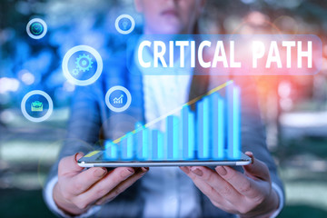 Word writing text Critical Path. Business photo showcasing sequence of stages of a project...
