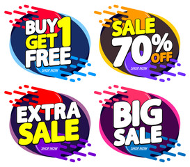 Set Sale banners design template, discount tags, great offers, vector illustration