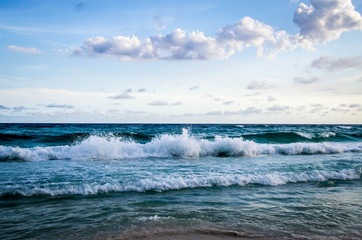 Waves crashing into shore