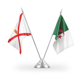 Algeria and Jersey table flags isolated on white 3D rendering