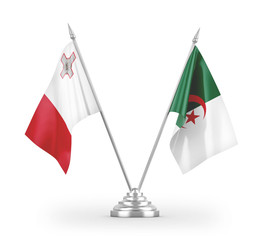 Algeria and Malta table flags isolated on white 3D rendering