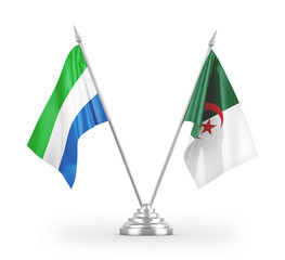 Algeria and Sierra Leone table flags isolated on white 3D rendering