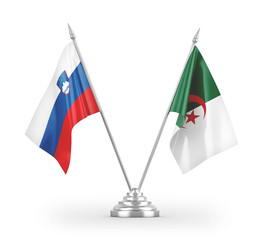 Algeria and Slovenia table flags isolated on white 3D rendering