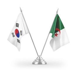 Algeria and South Korea table flags isolated on white 3D rendering