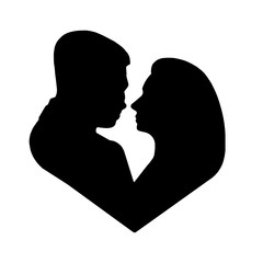 black silhouette of a man and a woman in the shape of a heart isolated on a white background