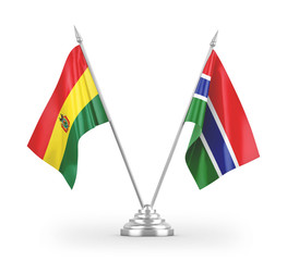 Gambia and Bolivia table flags isolated on white 3D rendering