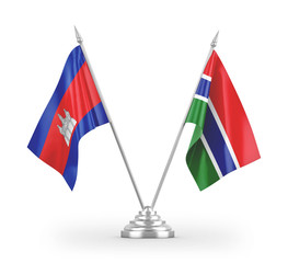 Gambia and Cambodia table flags isolated on white 3D rendering