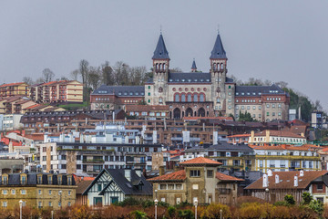 Panorama of San Sebastian city with Diocesan Seminary in Basque Country, Spain