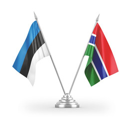 Gambia and Estonia table flags isolated on white 3D rendering