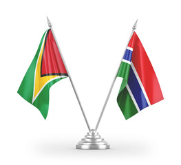 Gambia and Guyana table flags isolated on white 3D rendering