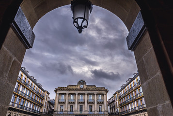 Buildings on Square of Constitution in San Sebastian city also called Donostia in Basque Country, Spain