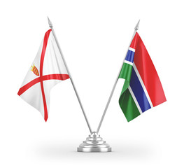 Gambia and Jersey table flags isolated on white 3D rendering
