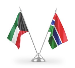 Gambia and Kuwait table flags isolated on white 3D rendering