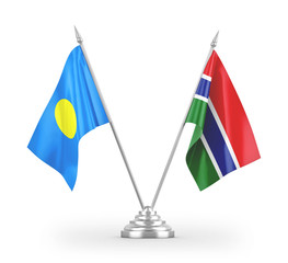 Gambia and Palau table flags isolated on white 3D rendering