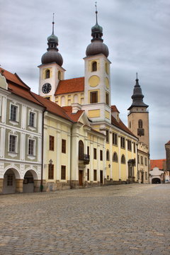 Jesus church in the old european city of Telc, Czech Republic