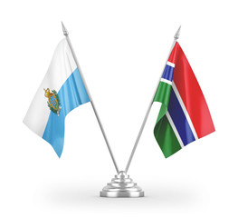 Gambia and San Marino table flags isolated on white 3D rendering
