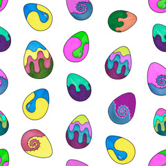 Easter eggs pattern. Multicoloured illustration for printing, greeting cards, posters, stickers, textile and seasonal design. Isolated on white background