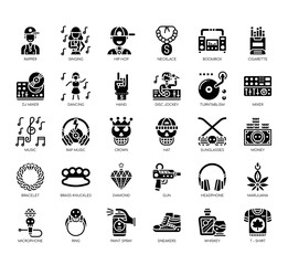 Set of hiphop thin line and pixel perfect icons for any web and app project.