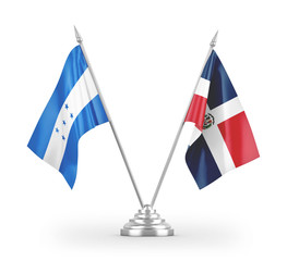 Dominican Republic and Honduras table flags isolated on white 3D rendering