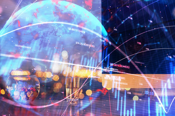 Fototapeta premium Multi exposure of forex graph and work space with computer. Concept of international online trading.