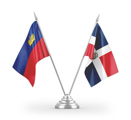 Dominican Republic and Liechtenstein table flags isolated on white 3D rendering