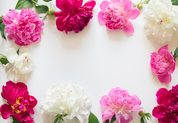 Beautiful floral frame of peony flowers