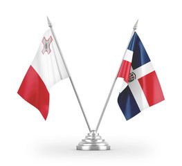 Dominican Republic and Malta table flags isolated on white 3D rendering