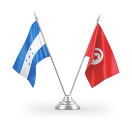 Tunisia and Honduras table flags isolated on white 3D rendering