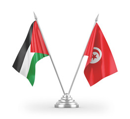 Tunisia and Palestine table flags isolated on white 3D rendering