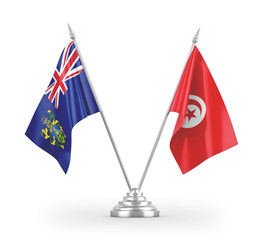 Tunisia and Pitcairn Islands table flags isolated on white 3D rendering