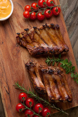 Grilled Pork Ribs On Wooden Board