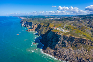 Sintra, Portugal. Aerial view of the Cabo da Roca (Cape Roca) - the westernmost point of Europe