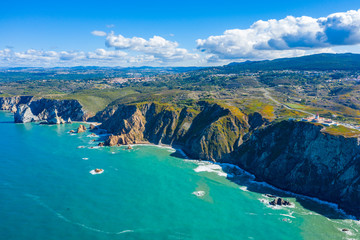 Sintra, Portugal. Aerial view of the Cabo da Roca (Cape Roca) - the westernmost point of Europe