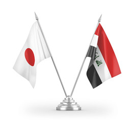 Iraq and Japan table flags isolated on white 3D rendering