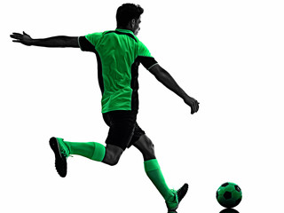 young soccer player man silhouette shadow isolated white background