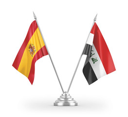 Iraq and Spain table flags isolated on white 3D rendering