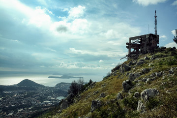 Srdj Mount, in Dubrovnik, Croatia, with the adritic coast and islands in the background in summer. Srdj mount, or Srd, is overlooking the old town of Dubrovnik