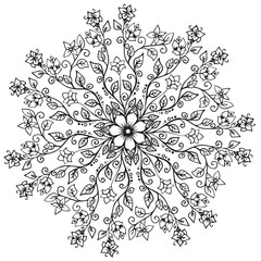 floral plant-based mandala, hand drawing circular pattern