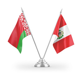 Peru and Belarus table flags isolated on white 3D rendering