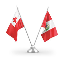 Peru and Tonga table flags isolated on white 3D rendering